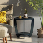 Rustic Farmhouse End Table with Storage Shelf, French Country Accent Side for Family, Dinning or Living Room, Small Spaces, Modern, Round, Vintage Blue Finish, Curved Leg