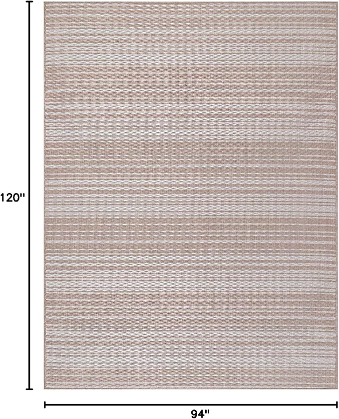 Stripe Outdoor Rug 8x10 Washable Outside Carpet for Indoor Patio Porch Waterproof Easy Cleaning Non Shedding Area Rugs Beige 8 x 10