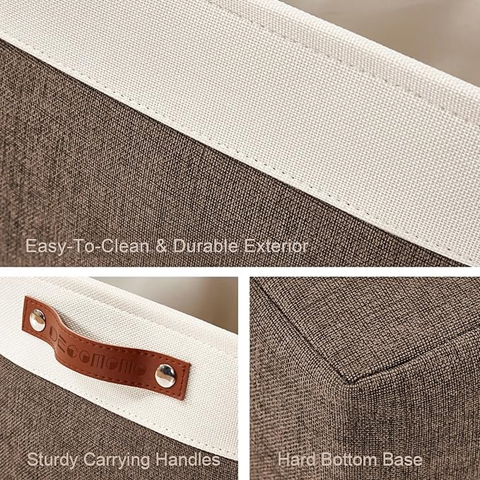 DECOMOMO Storage Bins Fabric Storage Baskets for Shelves, Linen Closet Organization Toys Nursery (Brown and White, Large - 4 Pack)
