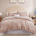 Full Comforter Set - 7 Pieces Ruffle Pink Bedding Sets, Shabby Chic Farmhouse Bed in a Bag Full with Ruffle Comforter, Floral Sheets, Pillowcases & Shams