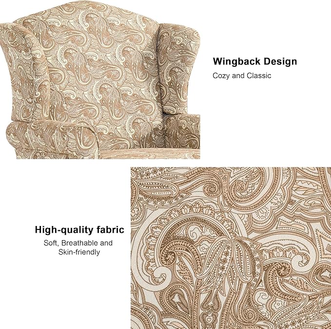 Accent Chair, High Back Upholstered Armchair with High Resilience Sponge & Wood Legs, Mid-Century Modern Comfy Single Sofa Reading Chairs for Living Room, Bedroom (Floral Sand, Set of 1)