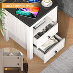 Farmhouse End Table with Charging Station & Storage - Apicizon Nightstand