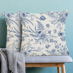CXMEIFLY Spring Floral Leaves Pillow Covers 20 x 20 Inch Set of 2 for Chinoiserie Flowers Decor Throw Pillows Blue and White Seasonal Plant Outdoor Decorative Cushion Cases for Couch Bed Decorations