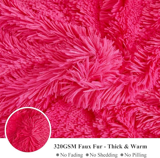 XeGe Luxury Faux Fur Throw, Hot Pink Soft 50x60 Fluffy Blanket, Shaggy Plush Decorative Couch Throw, Cute Furry Fuzzy Office Lap Blanket for Bed Bedroom Living Room, Hot Pink