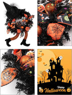Happy Halloween Wreath for Front Door Decoration with Skeleton Artificial Bone Orange Ornaments Maple Leaf for Party Decor (Halloween Orange)