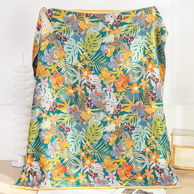 MSGKV Cotton Bed Blanket for Couch and Sofa Blankets for Living Room Bedroom Reversable Florals Throw 80"x90" Breathable Cozy Boho Blankets