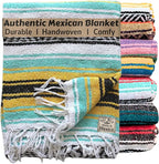 Del Mex Classic Mexican Blanket, Large Authentic Woven Falsa Throw (70"x50"), Artisan Southwest Décor for Beach, Yoga, Outdoors (Mint/Yellow)