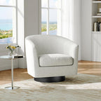 Swivel Barrel Accent Chair, Modern Round Chenille Fabric Arm Chair for Living Room, Bedroom, Comfy Club Reading Chairs for Adults（Chenille Fabric, Beige, Set of 1
