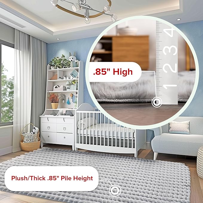 nuLOOM Jeni Solid Faux Rabbit Machine Washable Runner Rug, 2' 6" x 10', Silver