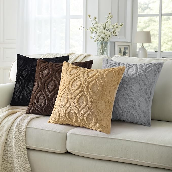 decorUhome Throw Pillow Covers 24x24 Inch Set of 2, Soft Plush Decorative Faux Fur Dark Brown Solid Couch Pillow Covers, Accent Farmhouse Neutral Square Euro Pillow Cases for Sofa Bed Living Room