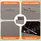 100 Gallon Deck Box Large Outdoor Storage for Patio Furniture,Outdoor Cushions,Garden Tools and Pool Supplies,Waterproof,Resin,Lockable(Grey Lozenge)