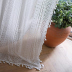 Sutuo Home Boho Sheer Curtain Valance Crochet Lace with Bohemian Hollow Knitted Handmade Tassels, Short Farmhouse Window Treatment for Kitchen Cafe, Rod Pocket, 1 Panel 59" W x 18" L, White