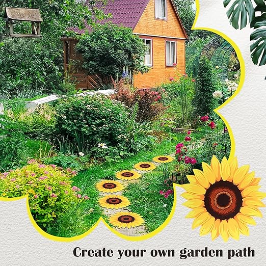Tandefio 3 Pcs Sunflower Stepping Stones 12 Inch Iron Pavers for Garden Walkway Decorative Sunflower Garden Decor for Indoor Outdoor Patio Yard Outside, Colorful Yellow