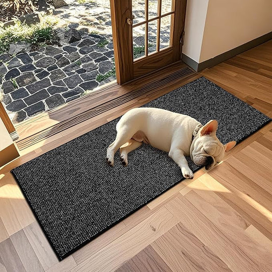 JSEI Dirt Trapper Door Mat 24"x60" Non-Slip Washable Entrance Mat, Dog Doormats, Absorbent & Fade-Resistant Floor Mats, Low Profile Welcome Mats for Entryway, Front Door, and Inside Entrance, Black