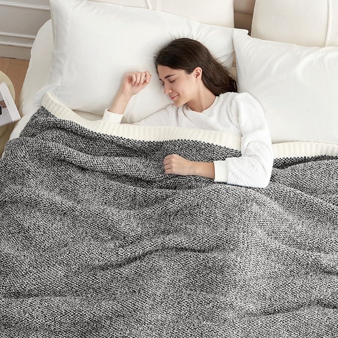 Snuggle Sac Queen Size Bedding Blanket Black, Super Soft Warm Cozy Bed Blankets Oversized Fuzzy Plush Blankets for Bed, Bedroom, Heather Black, 90x90 inches