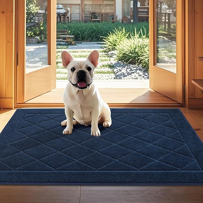 JSEI Dirt Trapper Door Mat 32"x48", Non-Slip Washable Entryway Mats, Dog Door Mat, Stain Resistant and Absorbent Floor Mats, Low Profile Welcome Mat for Front Back Door, Navy Blue