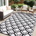 OLANLY Reversible Outdoor Rug 9x12 ft Clearance, Waterproof Outdoor Plastic Straw Rug with Interlacing Pattern, RV Mat for Patio, Camping, Balcony, Deck, Backyard, Black & White