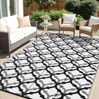 OLANLY Reversible Outdoor Rug 9x12 ft Clearance, Waterproof Outdoor Plastic Straw Rug with Interlacing Pattern, RV Mat for Patio, Camping, Balcony, Deck, Backyard, Black & White