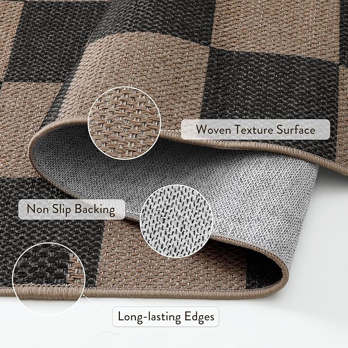 Lahome Checkered Easy Jute 2x8 Runner Rug, Washable Kitchen Runner Rug Non Slip for Entryway Indoor, Checkerboard Black Indoor Outdoor Carpet for Hallway 8ft Entry Laundry Porch