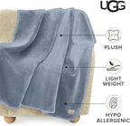 UGG Whitecap Plush Throw Blanket Fleece Lightweight Soft Cozy Throw for Couch or Bed Luxury Home Decor for Living Room Washable Hypoallergenic Blankets for Dorm Decor, 50-inch x 70-inch, Denim Blue