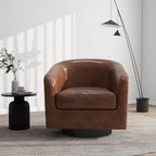 Swivel Barrel Accent Chair, Modern Round Faux Leather Arm Chair for Living Room, Bedroom, Comfy Club Reading Chairs for Adults(Faux Leather, Coffee, Set of 2)