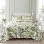 NEWLAKE Cotton Bedspread Quilt Sets - Reversible Patchwork Coverlet Set, Floral Vine Pattern, Queen Size