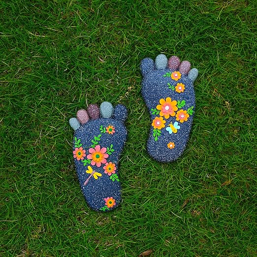 Stepping Stones Garden Decorative Stones for Patio, Deck, Garden or Sidewalk Home Decor Footprint Shaped Stepping Stones Set of 2 （Dark Grey）