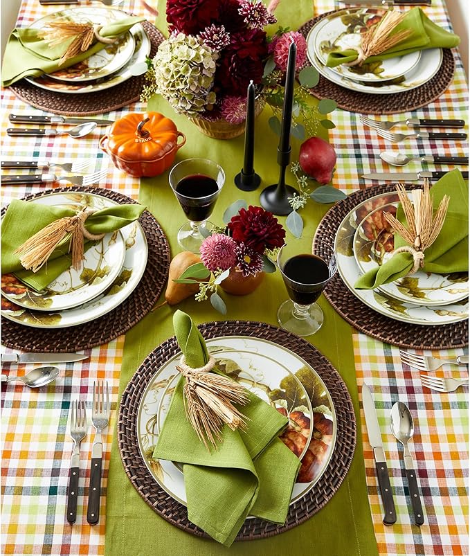 Solino Home Linen Avocado Green Table Runner 108 Inches Long - 100% Pure Linen 14 x 108 Inch Table Runner for Dining, Fall, Autumn, Thanksgiving - Fete