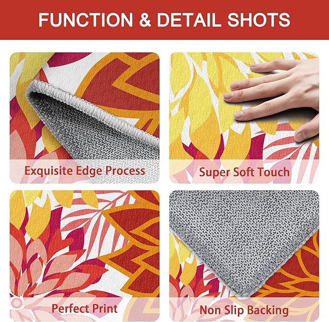 Area Rug 3x5 Washable Entry Rug Multicolored Tropical Botanical Modern Floral Indoor Kitchen Door Mat Entrance Carpet Non Slip for Bedroom Living Room, Porch