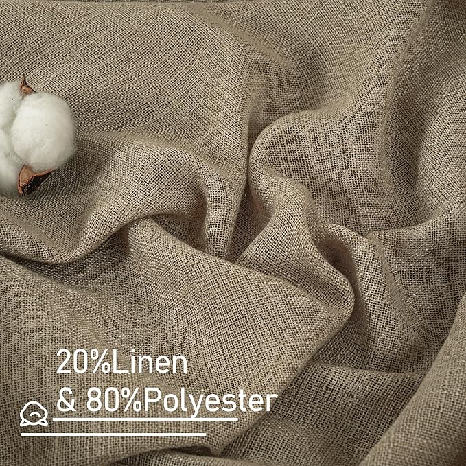 LAMIT Semi Sheer Linen Curtains 45 Inches Long, Light Filtering Panels Bronze Grommet Country Decor Drapes for Bedroom/Window/Farmhouse, Taupe, 2 Panels, 52 x 45 Inch