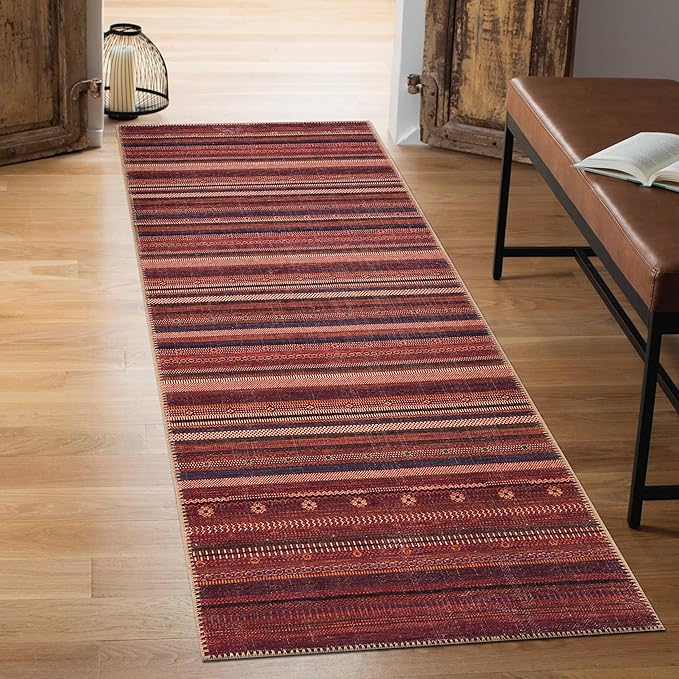 Keen Home Design 2x12 Rug - Machine Washable Runner with Non-Slip Backing, Ideal for Hallway, Entryway, Kitchen, Laundry Room - Vintage, Easy Clean, Durable, Low Pile Rug - (2'6" x 12')
