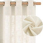 LAMIT 102 inch Natural Linen Curtains for Living Room, Cream Ivory Light Filtering Semi Sheer Long Panels Bronze Grommet Boho Neutral Drapes for Bedroom/Farmhouse,2 Panels Set, 52 x 102 Inch