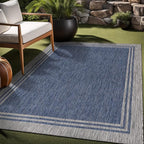 Bordered Outdoor Rug 9x12 Washable Outside Carpet for Indoor Patio Porch Waterproof Easy Cleaning Non Shedding Area Rugs Navy 9 x 12
