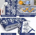GAOMON Patio Rugs Outdoor 8x10 Waterproof Reversible Plastic Straw Rug, Large UV-Resistant Portable RV Camping Mats, Indoor Outdoor Medallion Carpet for Deck Porch Garden, Dark Blue & White