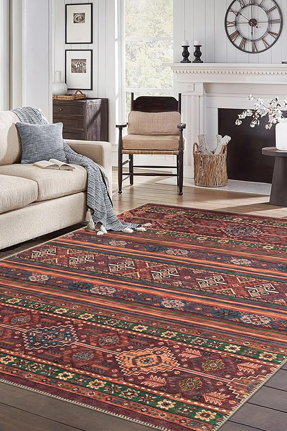 Keen Home Design 8x10 Rug - Machine Washable Area Rug with Non-Slip Backing, Ideal for Living Room, Dining Room, Bedroom - Vintage, Easy Clean, Durable, Low Pile Rug - (8' x 10')