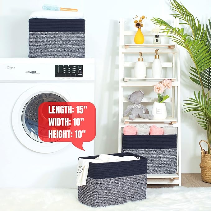 MINTWOOD Design 3-Pack Storage Baskets for Shelves, Playroom and Classroom, Book Basket, Decorative Storage Cube Bins, Woven Closet Organizers, Pantry and Shoe Organizer, Navy Blue