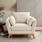Large-Sized Accent Chair, Thick Cushion Bedroom Reading Chair, Comfortable Living Room Single Sofa， Linen Gray