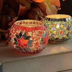 SHMILMH Glass Candle Holder Set of 4, Diwali Gift Votive Candle Holders Handmade Mosaic Glass Tealight Holders Diwali Christmas Table Decorations for Home
