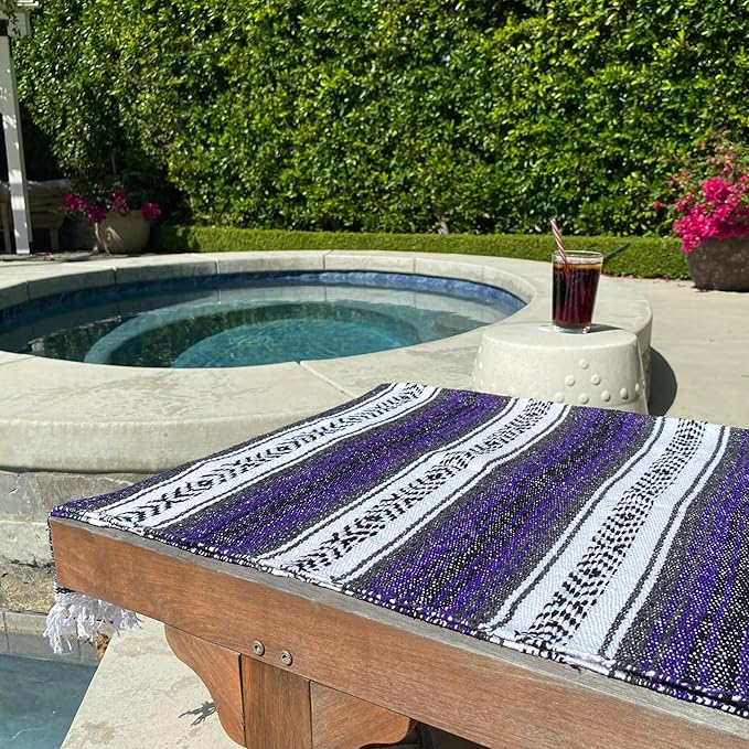 Del Mex Classic Mexican Blanket, Large Authentic Woven Falsa Throw (70"x50"), Artisan Southwest Décor for Beach, Yoga, Outdoors (Purple)