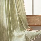 Sutuo Home Boho Curtains 63 Inches Length for Kitchen Doorway Cafe Dining Room, Vintage Tassels Window Treatment Drape for Xmas Decorations Rod Pocket, 1 Panel 59" W x 63" L,Green Stripe Floral