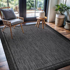 CAMILSON Indoor Outdoor Rug, 6x9 Bordered Dark Grey Black Modern Area Rugs for Indoor and Outdoor Patios, Kitchen and Hallway Mats, Washable Porch Deck Outside Carpet (Bordered Black, 6 x 9)