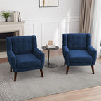 UIXE Accent Chair, Velvet Upholstered Armchair for Living Room, Modern Club Arm Chairs Comfy Single Sofa Button Tufted Bedroom Reading Seat - Royal Blue, Set of 1