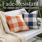 decorUhome Buffalo Plaid Check Throw Pillow Covers 16x16 Set of 2, Outdoor Decorative Farmhouse Neutral Pillow Covers with Stitched Edge for Bed Couch Sofa, Navy Blue and White