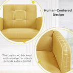 Yaheetech Mid-Century Accent Chairs, Modern Upholstered Living Room Chair, Cozy Armchair Button Tufted Back and Wood Legs for Bedroom/Office/Cafe, Yellow