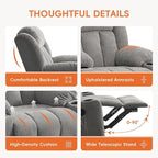 Rocker Swivel Recliner Chair for Adults, Overstuffed Large Manual Recliner Glider with Massage and Heat, Comfy Soft Fabric Living Room Reclining Sofa Chair(Lime Gray)