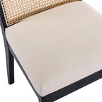 VESCASA Upholstered Dining Chairs with Square Rattan Back, Armless Padded Linen Cushion Dining Chairs with Wood Legs for Dining Room, Kitchen, Set of 6, Black Frame