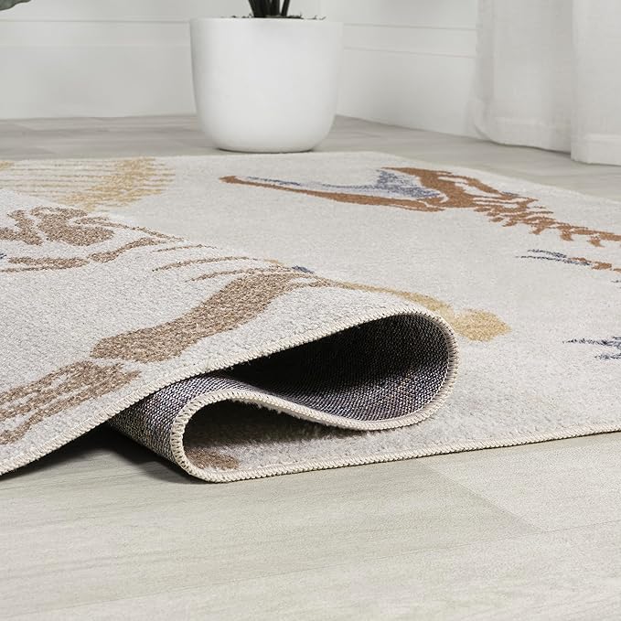 JONATHAN Y Machine-Washable Cream/Multi Indoor Area Rug, 8x10, Kingdarr T-Rex Modern, Casual, Kids & Novelty for Living Room, Dining Room, Bedroom, Kitchen Easy-Cleaning, Non-Shedding (KDW103A-8)