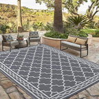 GAOMON Outdoor Rug Waterproof 8'x10', Reversible Outdoor Plastic Straw Rug, Boho Patio Rug, Indoor Outdoor Carpet, RV Mat Outside for Patio, Camp, Picnic, Balcony, Deck, Grey/White(Geometric)