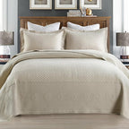 MarCielo 3-Piece 100% Cotton Oversized Bedspread Lightweight Quilt Coverlet Embroidery Farmhouse Bedding Set (TM Khaki Beige, Oversized King (118"x106"))