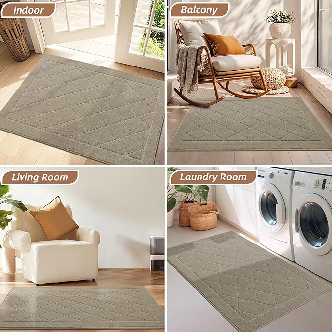 BEQHAUSE Dirt Trapper Door Mat 24" x 36", Doormat Non-Slip Entryway Rugs Washable, Dog Door Mat Stain Resistant and Absorbent Welcome Floor Mat for Front Back Door, Muddy Wet Shoes & Paws, Beige